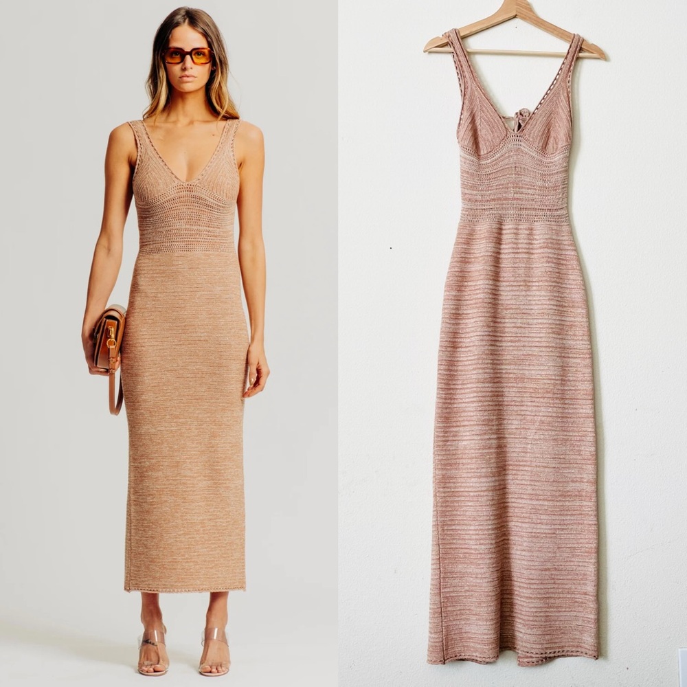 Torn by Ronny Kobo SMALL Madi knit sleeveless maxi dress in Brown Sand